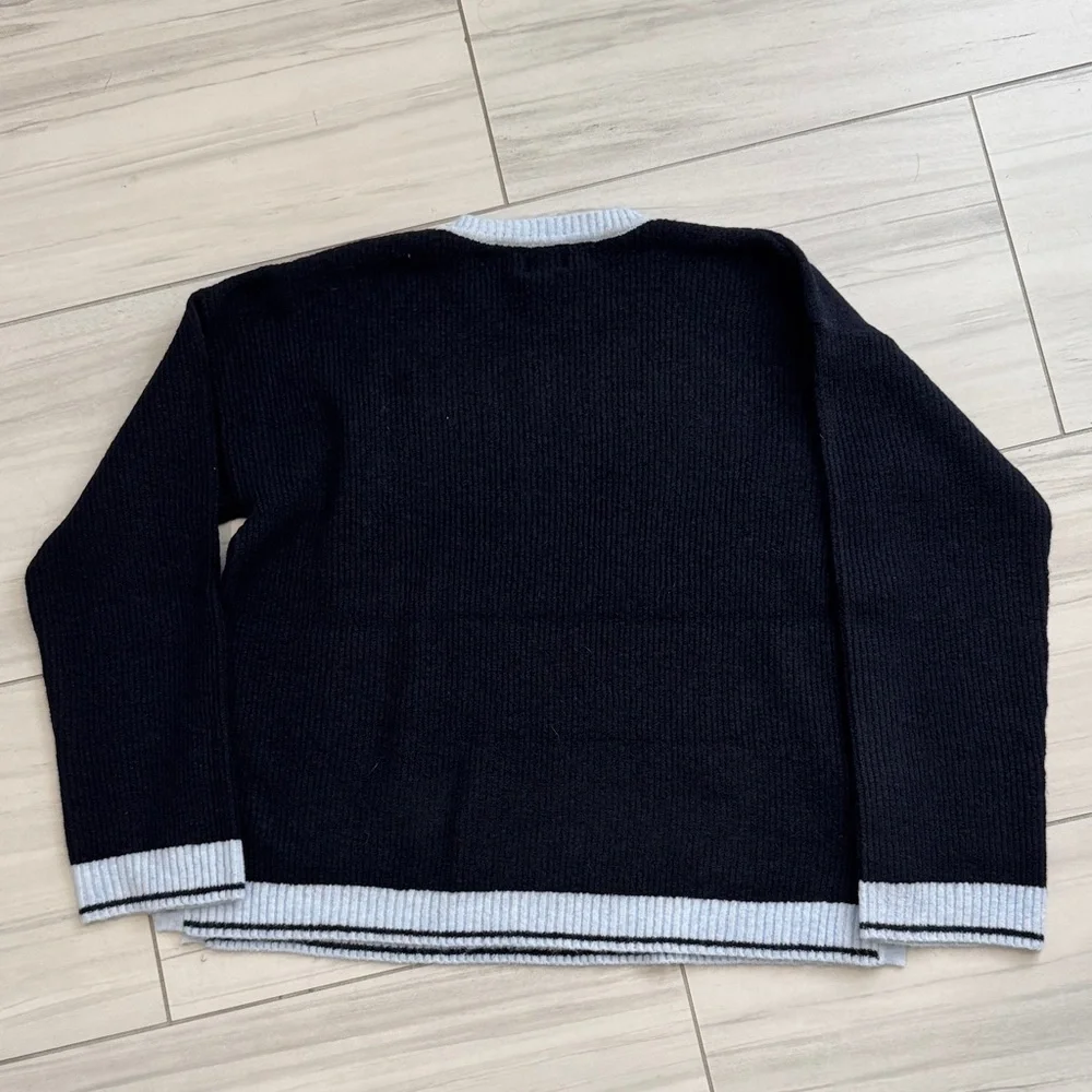 Anthropologie Navy and Light Blue Amour Sweater Size L NWT